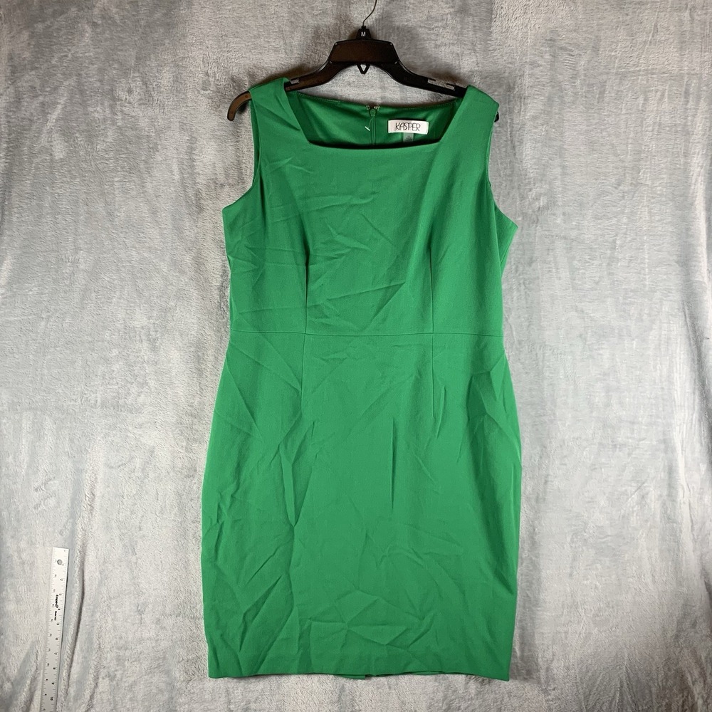 Kasper Women's Dress 14 Kelly Green Sheath‎ Sleeveless Knee Length Office Career